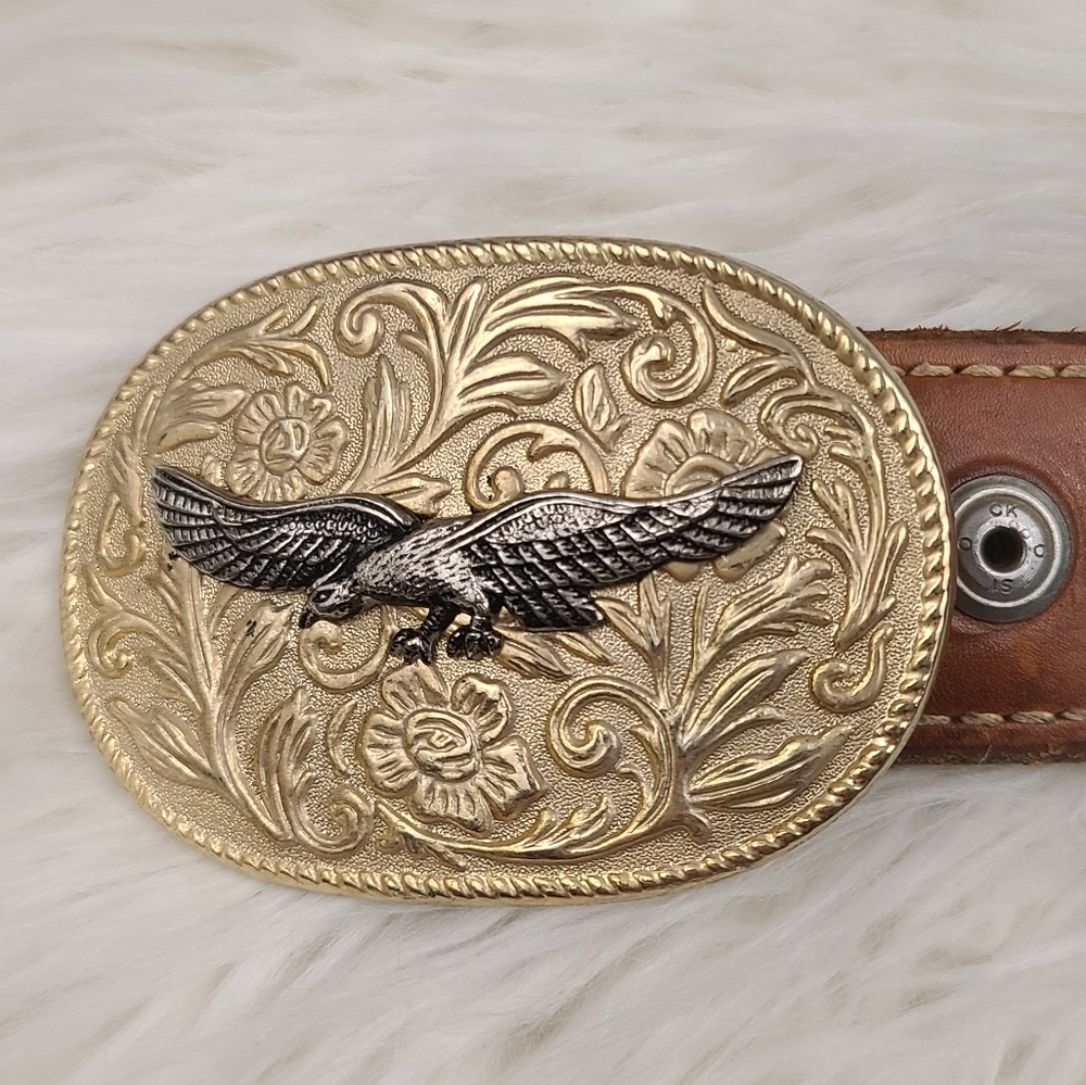 Leather belt with eagle buckle